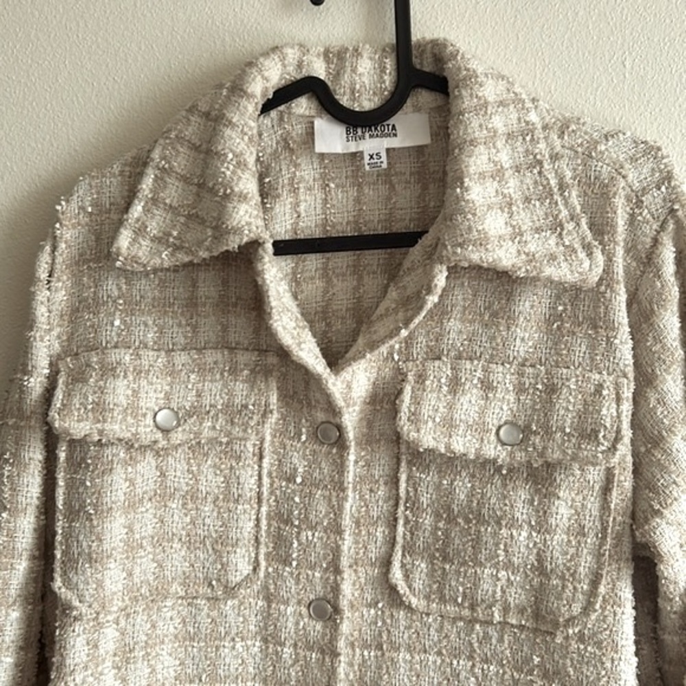 BB Dakota Steve Madden XS Cream/Tan Check Pearl Snaps 4 Front Pockets Shacket